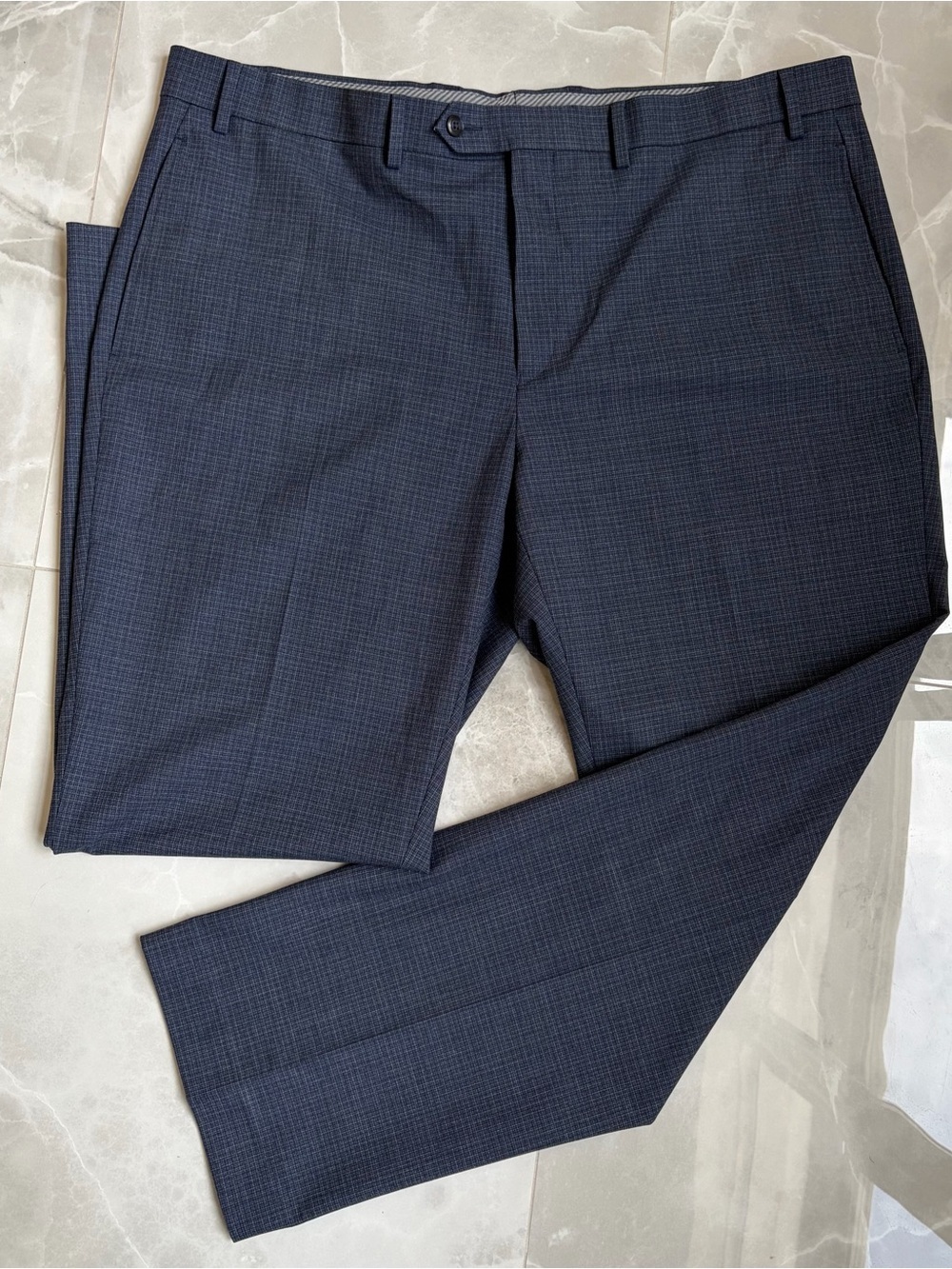 Michael Kors Mens Marvin Classic Fit Plaid Stretch Suit Pants Navy Blue 40x30